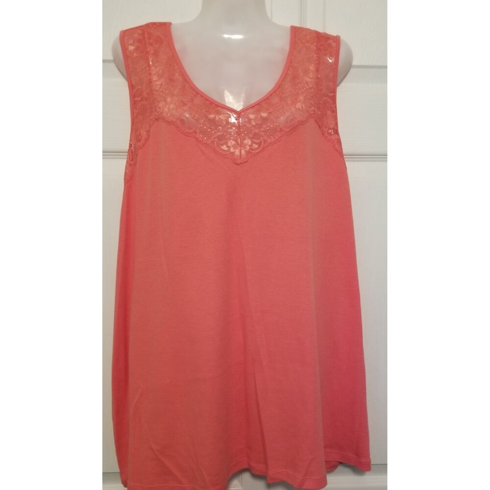 CJ Banks Women's Top Lace Inserts Sleeveless Tank Top Coral/Orange Size 3X